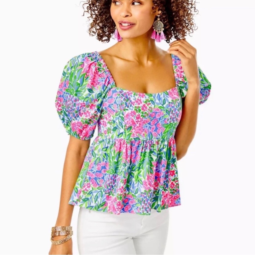 BNWT! Lilly Pulitzer Kay floral, puff sleeve top. SZ 14